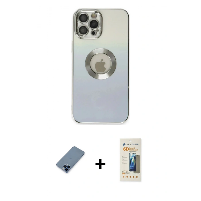 MARSİLYAN™- iPhone 12 Pro Kılıf Kutup Yansıma Özel Seri - Siyah 6D Mat Seramik Hayalet Nano Ekran Koruyucu + Metal Kamera Lens Koruma Cam - MI