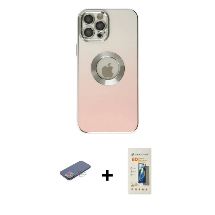 MARSİLYAN™- iPhone 12 Pro Kılıf Kutup Yansıma Özel Seri - Siyah 6D Mat Seramik Hayalet Nano Ekran Koruyucu + Renkli Kamera Lens Koruma Cam - MI