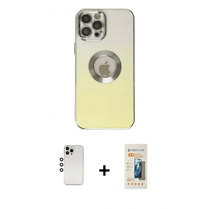 MARSİLYAN™- iPhone 12 Pro Kılıf Kutup Yansıma Özel Seri - Siyah 6D Mat Seramik Hayalet Nano Ekran Koruyucu + Shine Kamera Lens - GS