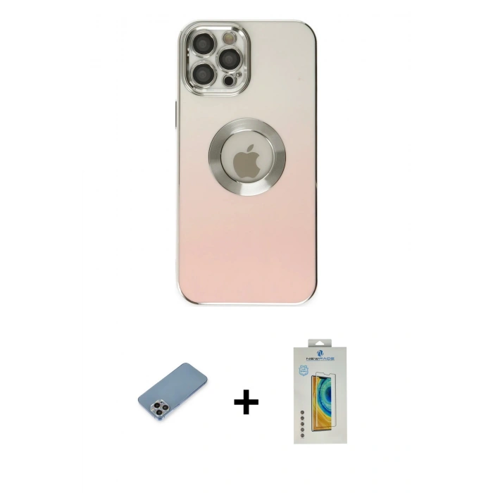 MARSİLYAN™- iPhone 12 Pro Kılıf Kutup Yansıma Özel Seri - Siyah Polymer Nano Ekran Koruyucu + Gökkuşağı Shine Kamera Lens Koruma Cam