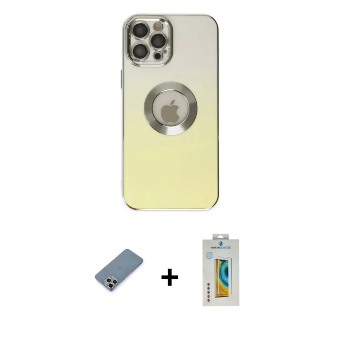MARSİLYAN™- iPhone 12 Pro Kılıf Kutup Yansıma Özel Seri - Siyah Polymer Nano Ekran Koruyucu + Metal Kamera Lens Koruma Cam - GS