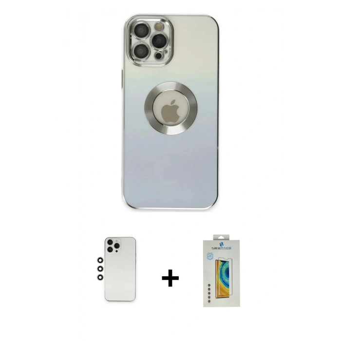 MARSİLYAN™- iPhone 12 Pro Kılıf Kutup Yansıma Özel Seri - Siyah Polymer Nano Ekran Koruyucu + Shine Kamera Lens - GS
