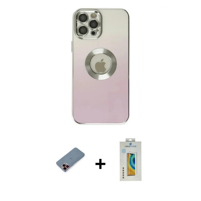 MARSİLYAN™- iPhone 12 Pro Kılıf Kutup Yansıma Özel Seri - Siyah Polymer Nano Ekran Koruyucu + Kırmızı Metal Kamera Lens Koruma Cam
