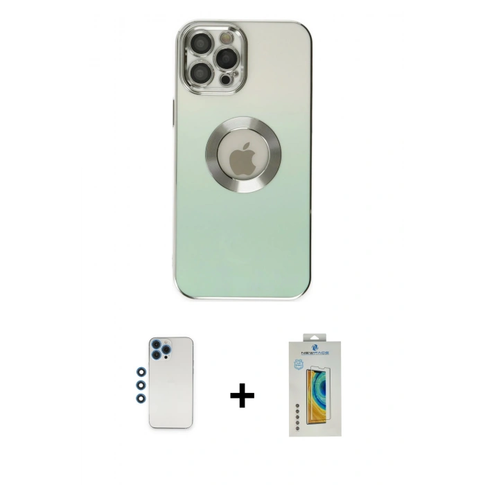 MARSİLYAN™- iPhone 12 Pro Kılıf Kutup Yansıma Özel Seri - Siyah Polymer Nano Ekran Koruyucu + Shine Kamera Lens - MI
