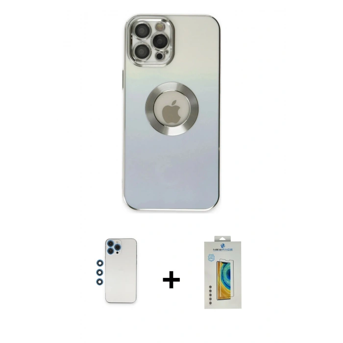 MARSİLYAN™- iPhone 12 Pro Kılıf Kutup Yansıma Özel Seri - Siyah Polymer Nano Ekran Koruyucu + Shine Kamera Lens - MI