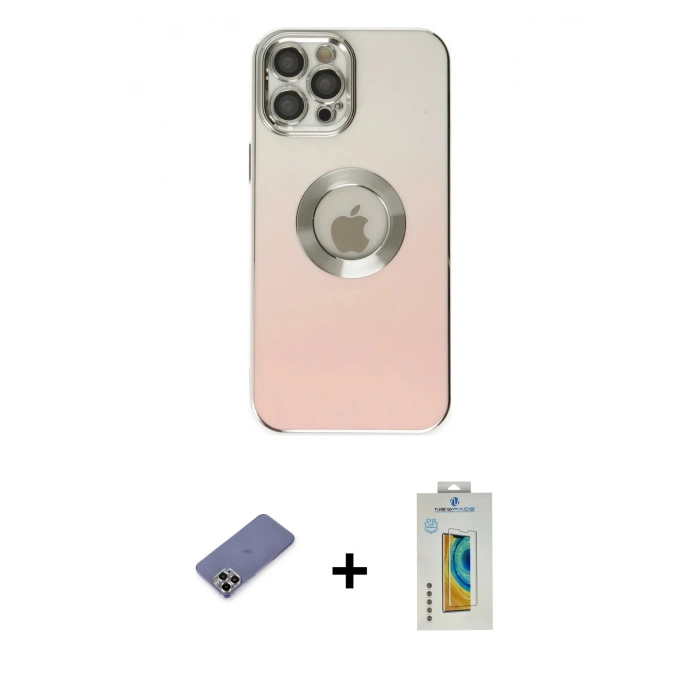 MARSİLYAN™- iPhone 12 Pro Kılıf Kutup Yansıma Özel Seri - Siyah Polymer Nano Ekran Koruyucu + Metal Kamera Lens Koruma Cam - GD
