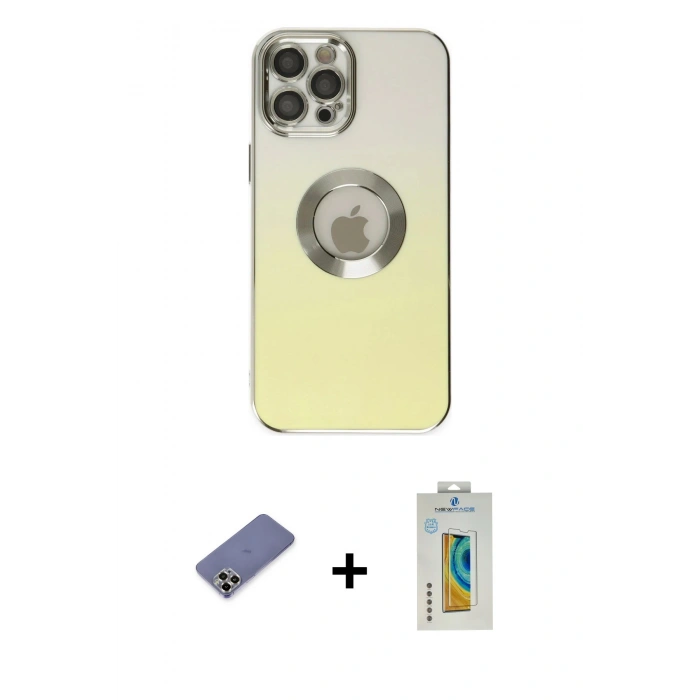 MARSİLYAN™- iPhone 12 Pro Kılıf Kutup Yansıma Özel Seri - Siyah Polymer Nano Ekran Koruyucu + Metal Kamera Lens Koruma Cam - GD