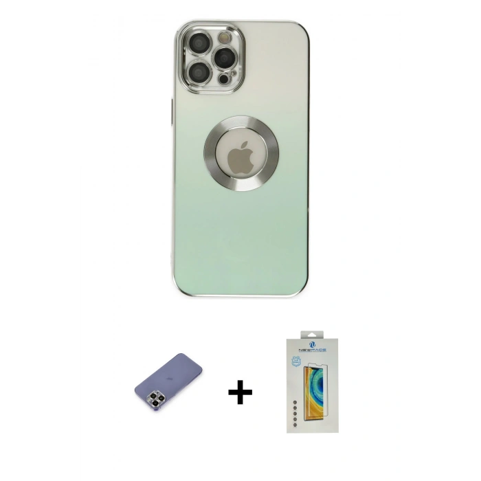 MARSİLYAN™- iPhone 12 Pro Kılıf Kutup Yansıma Özel Seri - Siyah Polymer Nano Ekran Koruyucu + Metal Kamera Lens Koruma Cam - GD