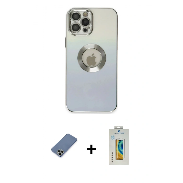 MARSİLYAN™- iPhone 12 Pro Kılıf Kutup Yansıma Özel Seri - Siyah Polymer Nano Ekran Koruyucu + Metal Kamera Lens Koruma Cam - AKYL