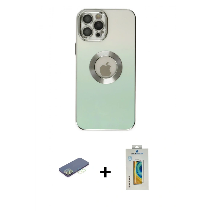MARSİLYAN™- iPhone 12 Pro Kılıf Kutup Yansıma Özel Seri - Siyah Polymer Nano Ekran Koruyucu + Renkli Kamera Lens Koruma Cam - YL