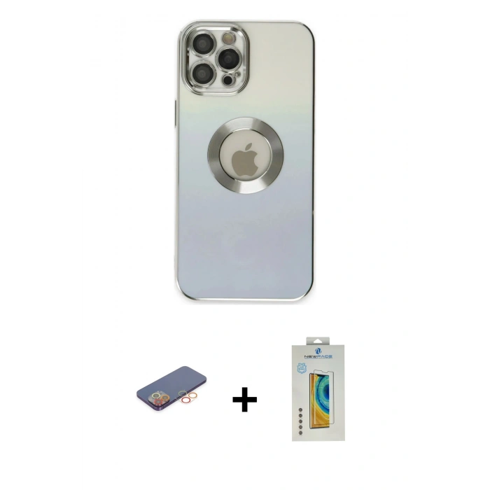 MARSİLYAN™- iPhone 12 Pro Kılıf Kutup Yansıma Özel Seri - Siyah Polymer Nano Ekran Koruyucu + Renkli Kamera Lens Koruma Cam - TU