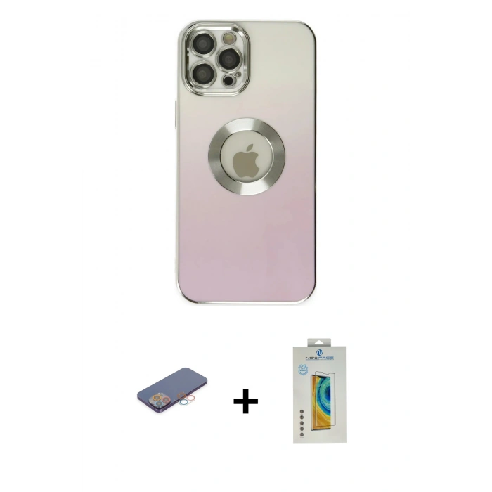 MARSİLYAN™- iPhone 12 Pro Kılıf Kutup Yansıma Özel Seri - Siyah Polymer Nano Ekran Koruyucu + Renkli Kamera Lens Koruma Cam - PE