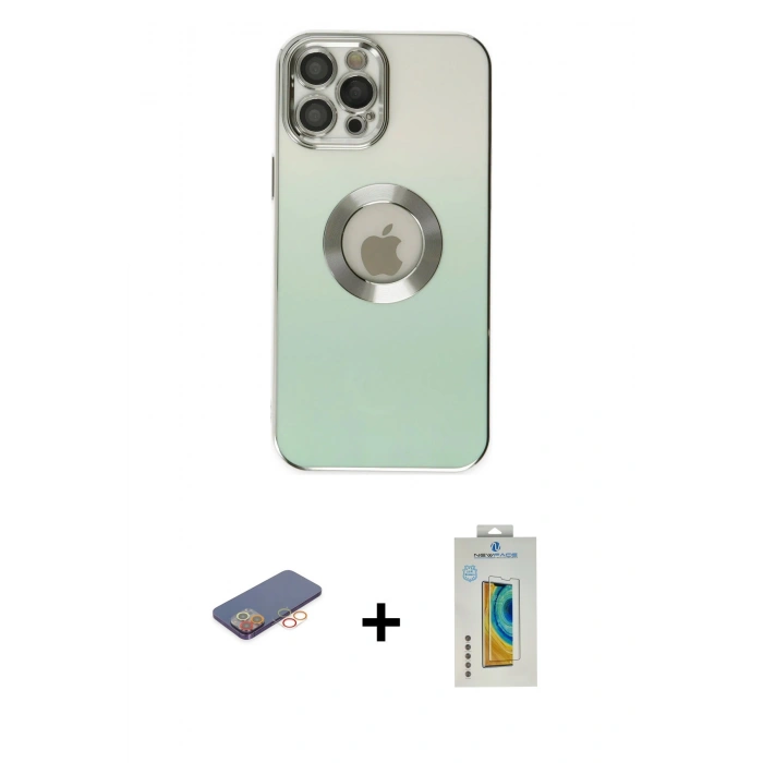 MARSİLYAN™- iPhone 12 Pro Kılıf Kutup Yansıma Özel Seri - Siyah Polymer Nano Ekran Koruyucu + Renkli Kamera Lens Koruma Cam - TU