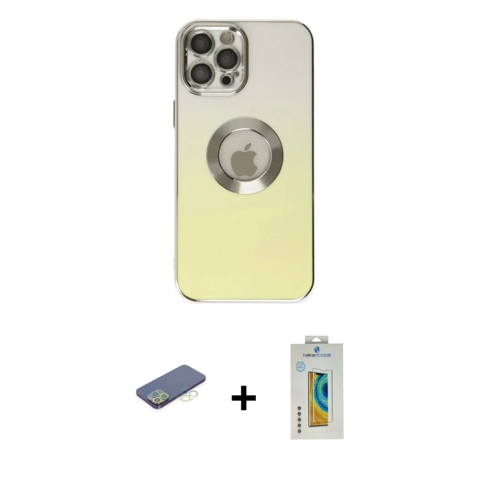 MARSİLYAN™- iPhone 12 Pro Kılıf Kutup Yansıma Özel Seri - Siyah Polymer Nano Ekran Koruyucu + Renkli Kamera Lens Koruma Cam - YL