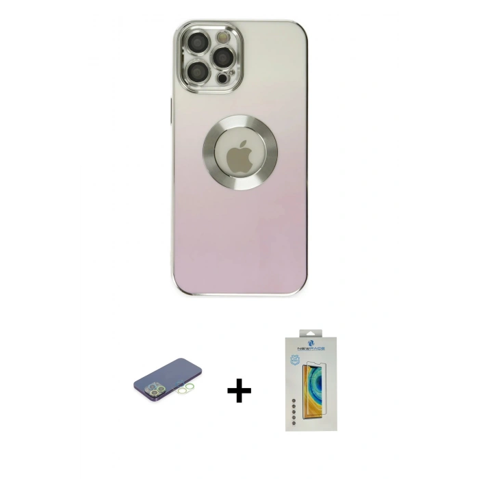 MARSİLYAN™- iPhone 12 Pro Kılıf Kutup Yansıma Özel Seri - Siyah Polymer Nano Ekran Koruyucu + Renkli Kamera Lens Koruma Cam - YL