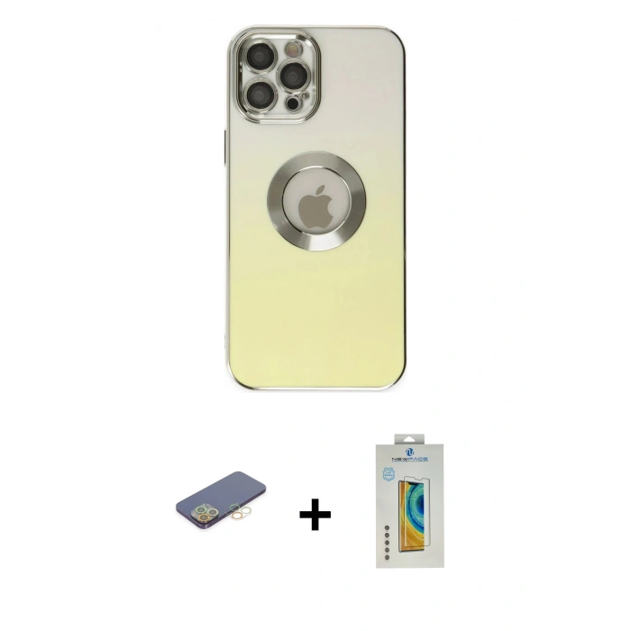 MARSİLYAN™- iPhone 12 Pro Kılıf Kutup Yansıma Özel Seri - Siyah Polymer Nano Ekran Koruyucu + Renkli Kamera Lens Koruma Cam - SI