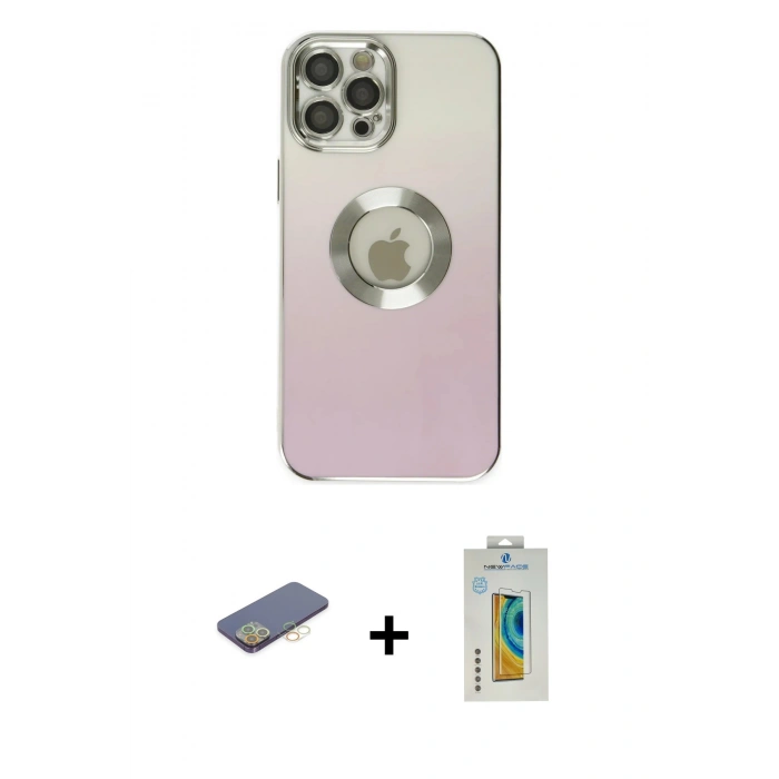 MARSİLYAN™- iPhone 12 Pro Kılıf Kutup Yansıma Özel Seri - Siyah Polymer Nano Ekran Koruyucu + Renkli Kamera Lens Koruma Cam - SI