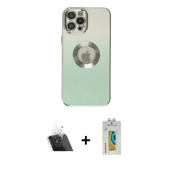 MARSİLYAN™- iPhone 12 Pro Kılıf Kutup Yansıma Özel Seri - Siyah Polymer Nano Ekran Koruyucu + Şeffaf Kamera Lens Koruma Cam
