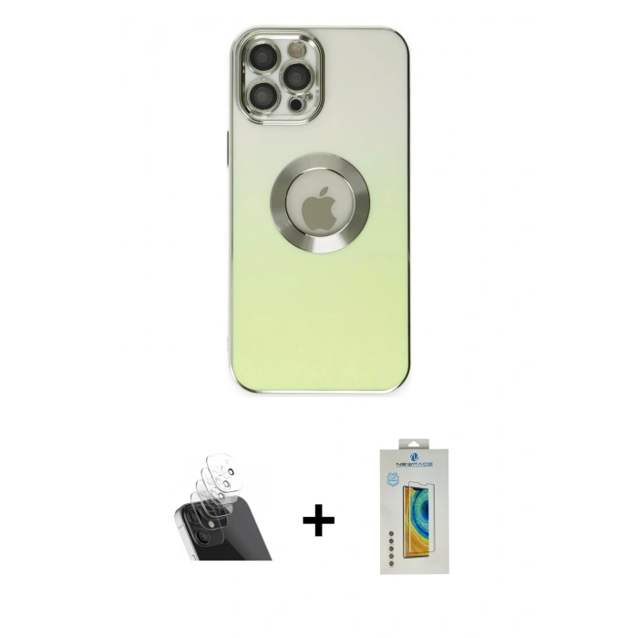 MARSİLYAN™- iPhone 12 Pro Kılıf Kutup Yansıma Özel Seri - Siyah Polymer Nano Ekran Koruyucu + Şeffaf Kamera Lens Koruma Cam