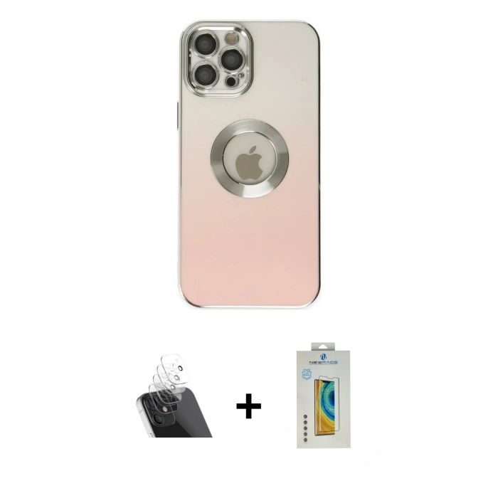 MARSİLYAN™- iPhone 12 Pro Kılıf Kutup Yansıma Özel Seri - Siyah Polymer Nano Ekran Koruyucu + Şeffaf Kamera Lens Koruma Cam