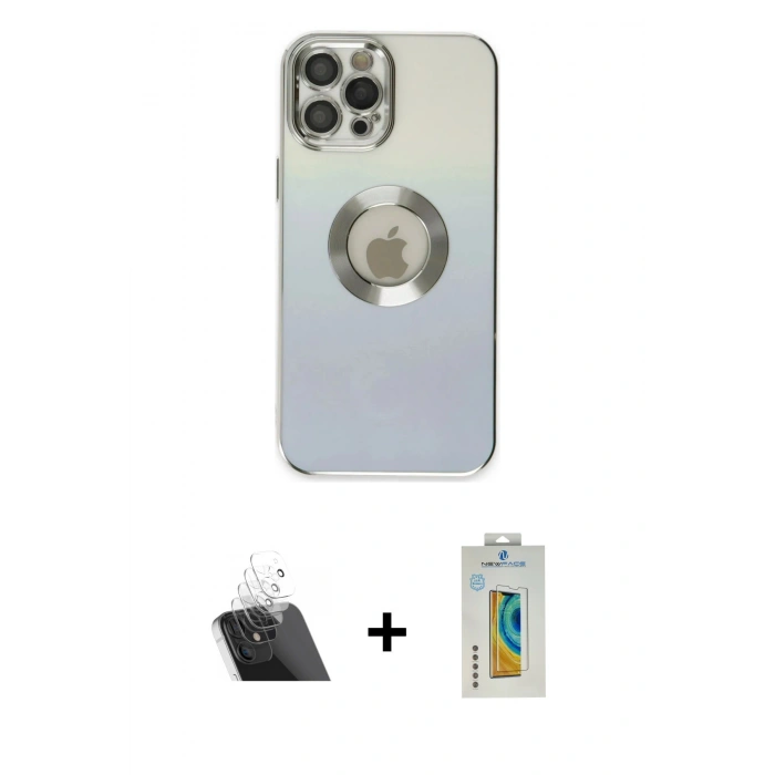 MARSİLYAN™- iPhone 12 Pro Kılıf Kutup Yansıma Özel Seri - Siyah Polymer Nano Ekran Koruyucu + Şeffaf Kamera Lens Koruma Cam
