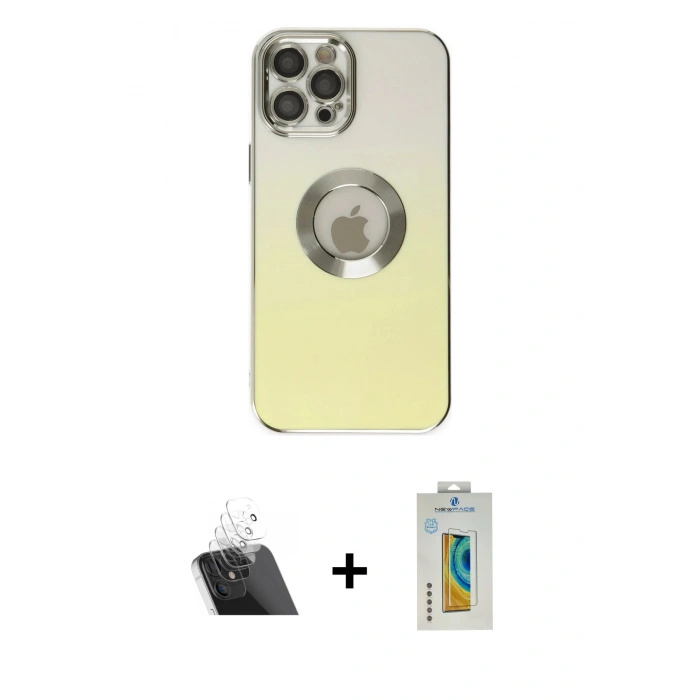MARSİLYAN™- iPhone 12 Pro Kılıf Kutup Yansıma Özel Seri - Siyah Polymer Nano Ekran Koruyucu + Şeffaf Kamera Lens Koruma Cam