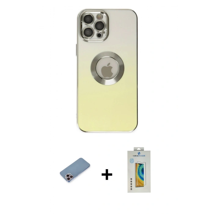 MARSİLYAN™- iPhone 12 Pro Kılıf Kutup Yansıma Özel Seri - Siyah Polymer Nano Ekran Koruyucu + Shine Kamera Lens Koruma Cam - PE