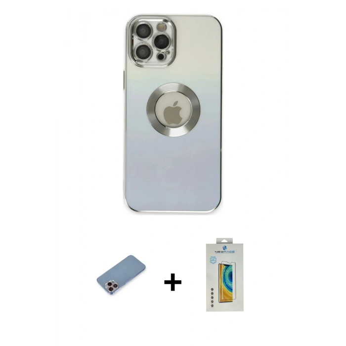 MARSİLYAN™- iPhone 12 Pro Kılıf Kutup Yansıma Özel Seri - Siyah Polymer Nano Ekran Koruyucu + Shine Kamera Lens Koruma Cam - PE