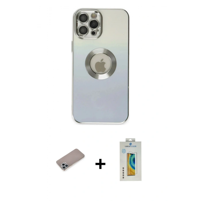 MARSİLYAN™- iPhone 12 Pro Kılıf Kutup Yansıma Özel Seri - Siyah Polymer Nano Ekran Koruyucu + Shine Kamera Lens Koruma Cam - SABE