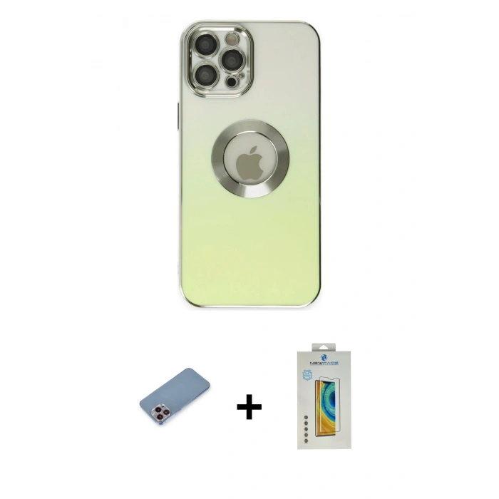 MARSİLYAN™- iPhone 12 Pro Kılıf Kutup Yansıma Özel Seri - Siyah Polymer Nano Ekran Koruyucu + Shine Kamera Lens Koruma Cam - PE