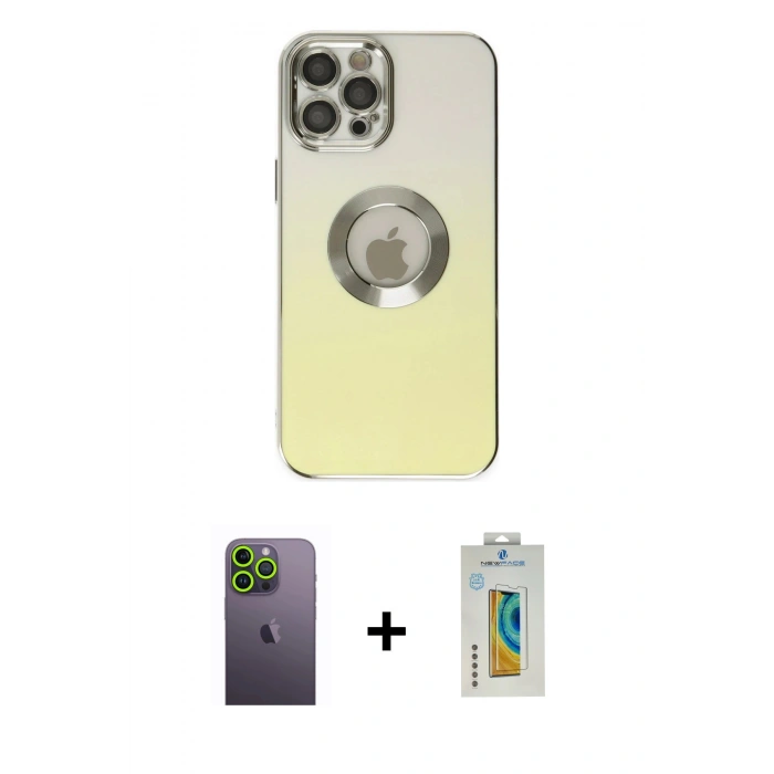 MARSİLYAN™- iPhone 12 Pro Kılıf Kutup Yansıma Özel Seri - Siyah Polymer Nano Ekran Koruyucu + Neon Fosforlu Kamera Lens - YL