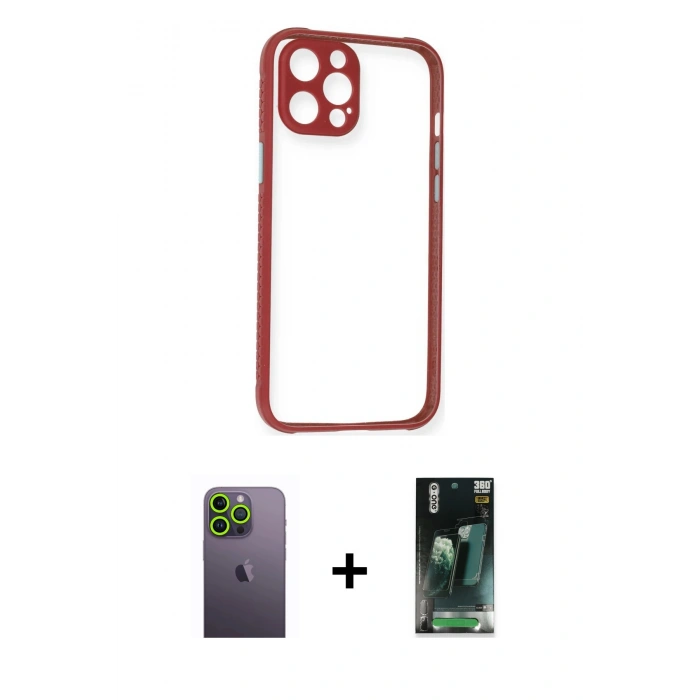 MARSİLYAN™- iPhone 12 Pro Kılıf Nova Asil Özel Seri - Şeffaf 360 Full Body Arka Koruyucu + Neon Fosforlu Kamera Lens - YL