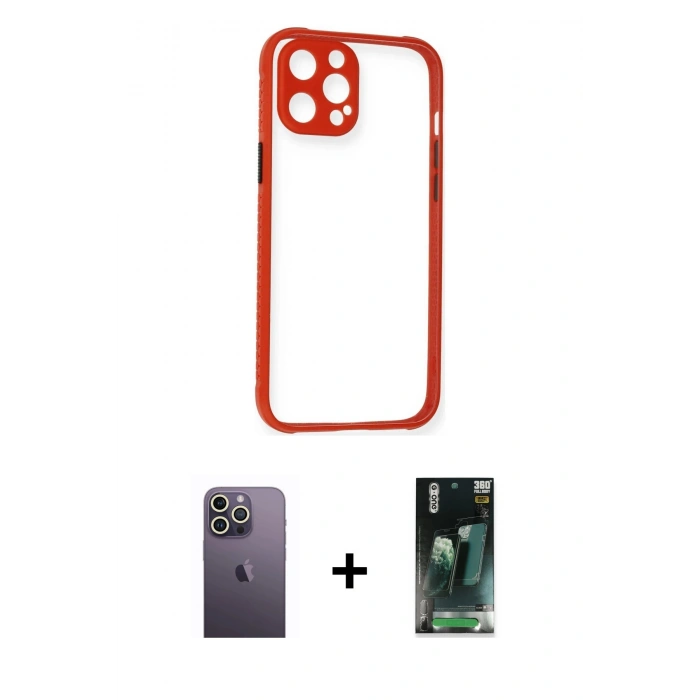 MARSİLYAN™- iPhone 12 Pro Kılıf Nova Asil Özel Seri - Şeffaf 360 Full Body Arka Koruyucu + Neon Fosforlu Kamera Lens - BZ