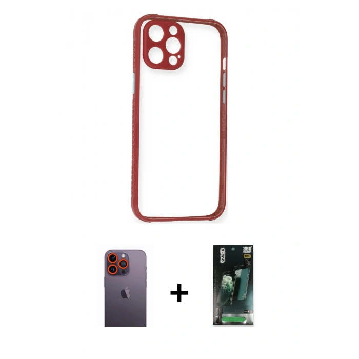 MARSİLYAN™- iPhone 12 Pro Kılıf Nova Asil Özel Seri - Şeffaf 360 Full Body Arka Koruyucu + Neon Fosforlu Kamera Lens - TU