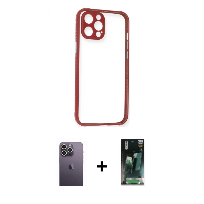 MARSİLYAN™- iPhone 12 Pro Kılıf Nova Asil Özel Seri - Şeffaf 360 Full Body Arka Koruyucu + Neon Fosforlu Kamera Lens - BZ