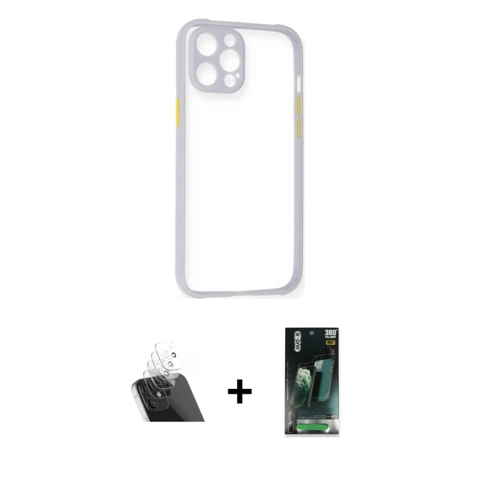 MARSİLYAN™- iPhone 12 Pro Kılıf Nova Asil Özel Seri - Şeffaf 360 Full Body Arka Koruyucu + Kamera Lens Koruma Cam - SF