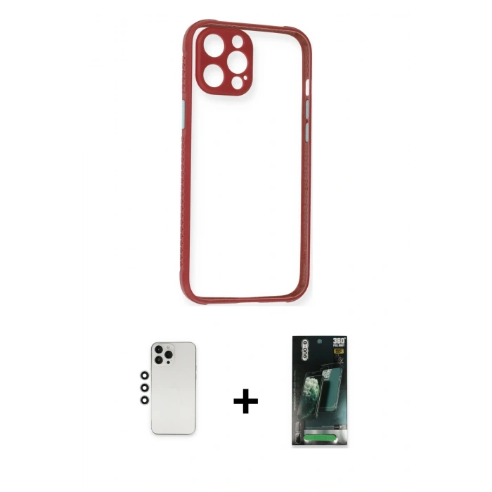 MARSİLYAN™- iPhone 12 Pro Kılıf Nova Asil Özel Seri - Şeffaf 360 Full Body Arka Koruyucu + Shine Kamera Lens - GS