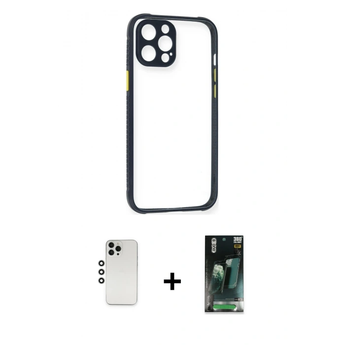 MARSİLYAN™- iPhone 12 Pro Kılıf Nova Asil Özel Seri - Şeffaf 360 Full Body Arka Koruyucu + Shine Kamera Lens - GS