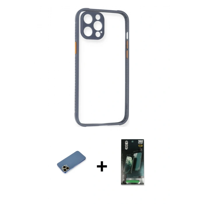 MARSİLYAN™- iPhone 12 Pro Kılıf Nova Asil Özel Seri - Şeffaf 360 Full Body Arka Koruyucu + Shine Kamera Lens Koruma Cam - GD