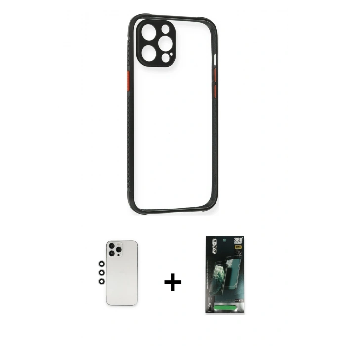 MARSİLYAN™- iPhone 12 Pro Kılıf Nova Asil Özel Seri - Şeffaf 360 Full Body Arka Koruyucu + Shine Kamera Lens - GS