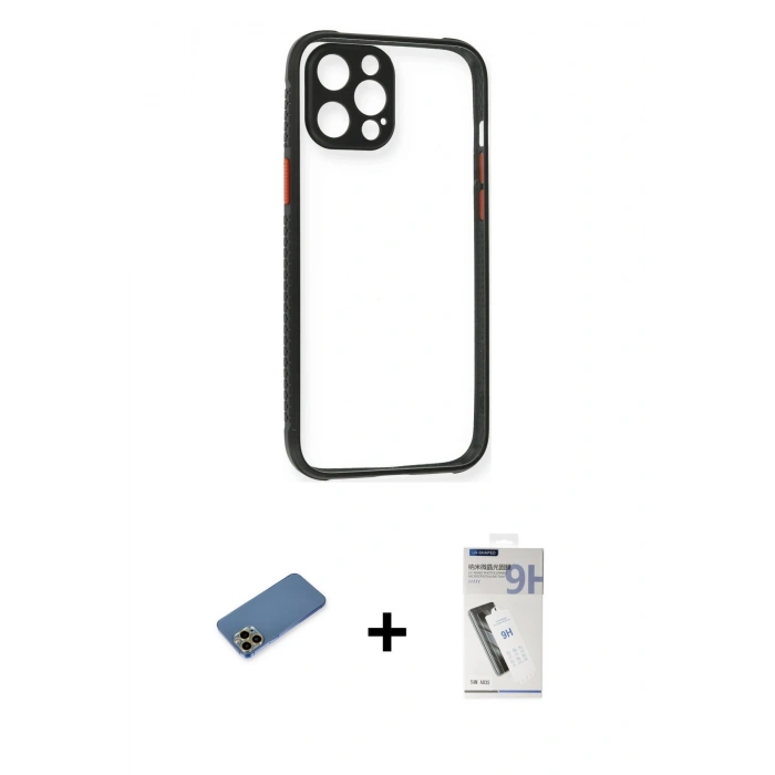 MARSİLYAN™- iPhone 12 Pro Kılıf Nova Asil Özel Seri - Şeffaf Uv Polymer Nano Ekran Koruyucu + Shine Kamera Lens Koruma Cam - GD