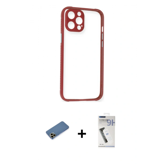 MARSİLYAN™- iPhone 12 Pro Kılıf Nova Asil Özel Seri - Şeffaf Uv Polymer Nano Ekran Koruyucu + Shine Kamera Lens Koruma Cam - GD