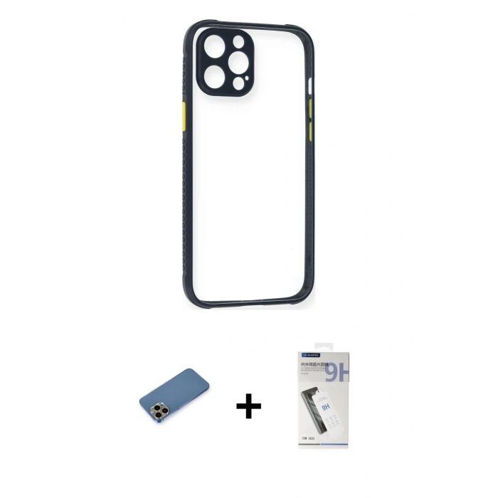 MARSİLYAN™- iPhone 12 Pro Kılıf Nova Asil Özel Seri - Şeffaf Uv Polymer Nano Ekran Koruyucu + Shine Kamera Lens Koruma Cam - GD