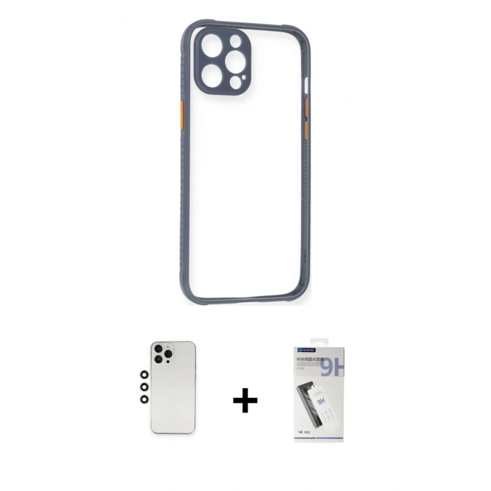 MARSİLYAN™- iPhone 12 Pro Kılıf Nova Asil Özel Seri - Şeffaf Uv Polymer Nano Ekran Koruyucu + Shine Kamera Lens - GS