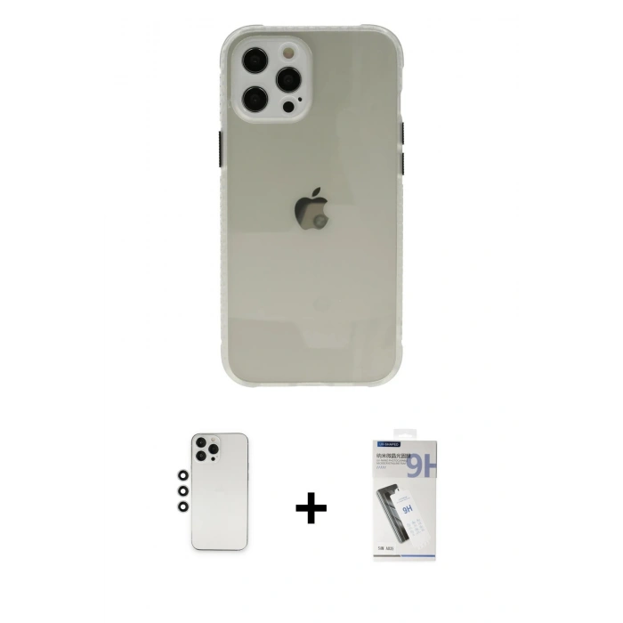 MARSİLYAN™- iPhone 12 Pro Kılıf Nova Asil Özel Seri - Şeffaf Uv Polymer Nano Ekran Koruyucu + Shine Kamera Lens - GS