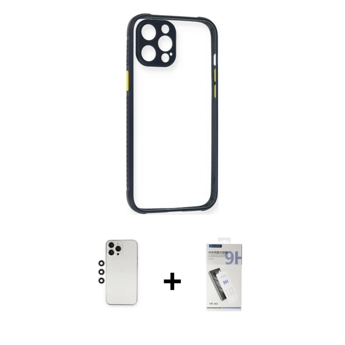 MARSİLYAN™- iPhone 12 Pro Kılıf Nova Asil Özel Seri - Şeffaf Uv Polymer Nano Ekran Koruyucu + Shine Kamera Lens - GS