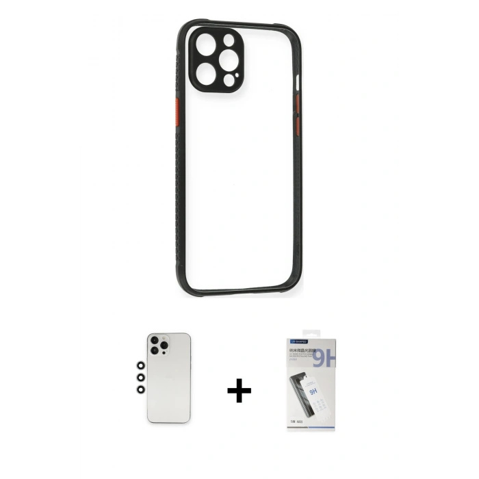 MARSİLYAN™- iPhone 12 Pro Kılıf Nova Asil Özel Seri - Şeffaf Uv Polymer Nano Ekran Koruyucu + Shine Kamera Lens - GS