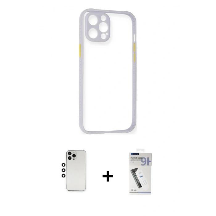 MARSİLYAN™- iPhone 12 Pro Kılıf Nova Asil Özel Seri - Şeffaf Uv Polymer Nano Ekran Koruyucu + Shine Kamera Lens - GS