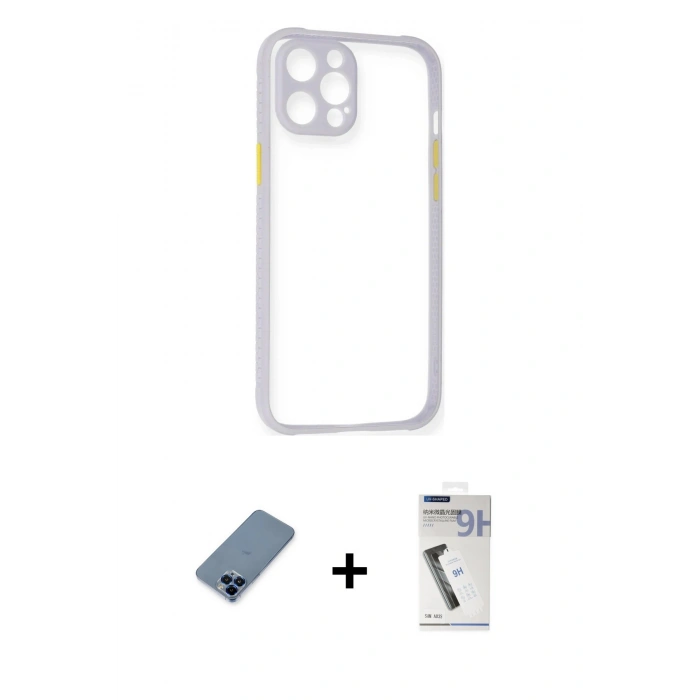 MARSİLYAN™- iPhone 12 Pro Kılıf Nova Asil Özel Seri - Şeffaf Uv Polymer Nano Ekran Koruyucu + Metal Kamera Lens Koruma Cam - MI