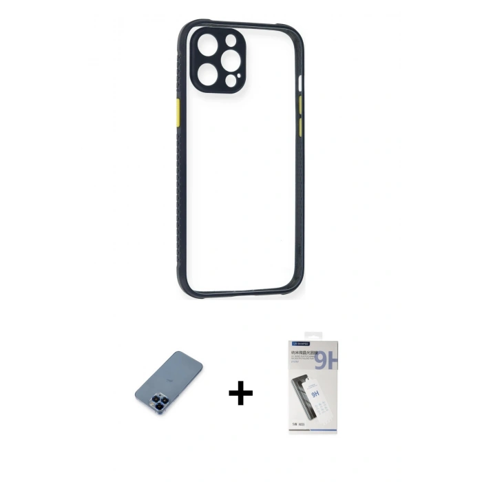 MARSİLYAN™- iPhone 12 Pro Kılıf Nova Asil Özel Seri - Şeffaf Uv Polymer Nano Ekran Koruyucu + Metal Kamera Lens Koruma Cam - MI
